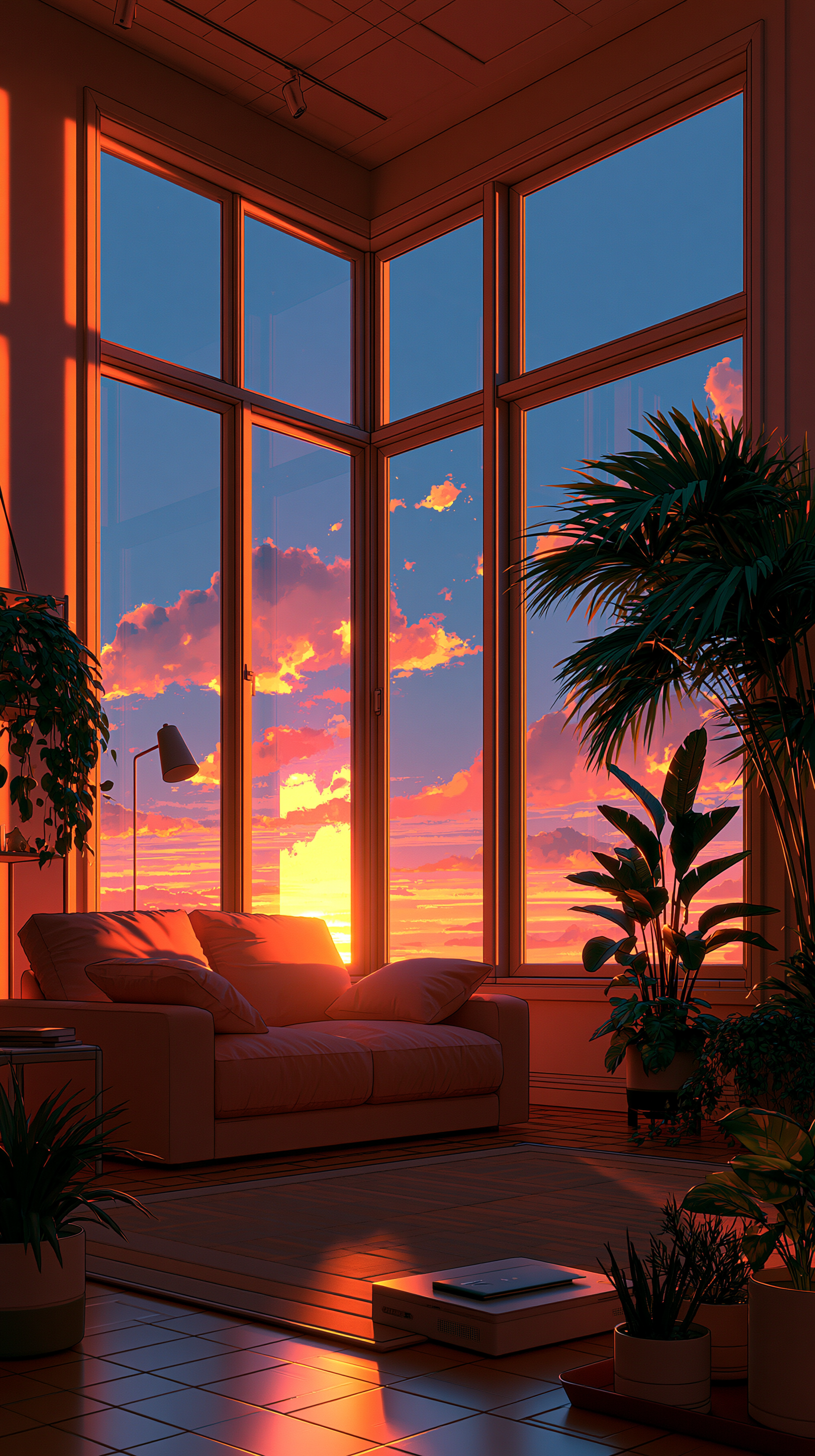 Anime Sunset Room iPhone wallpapers