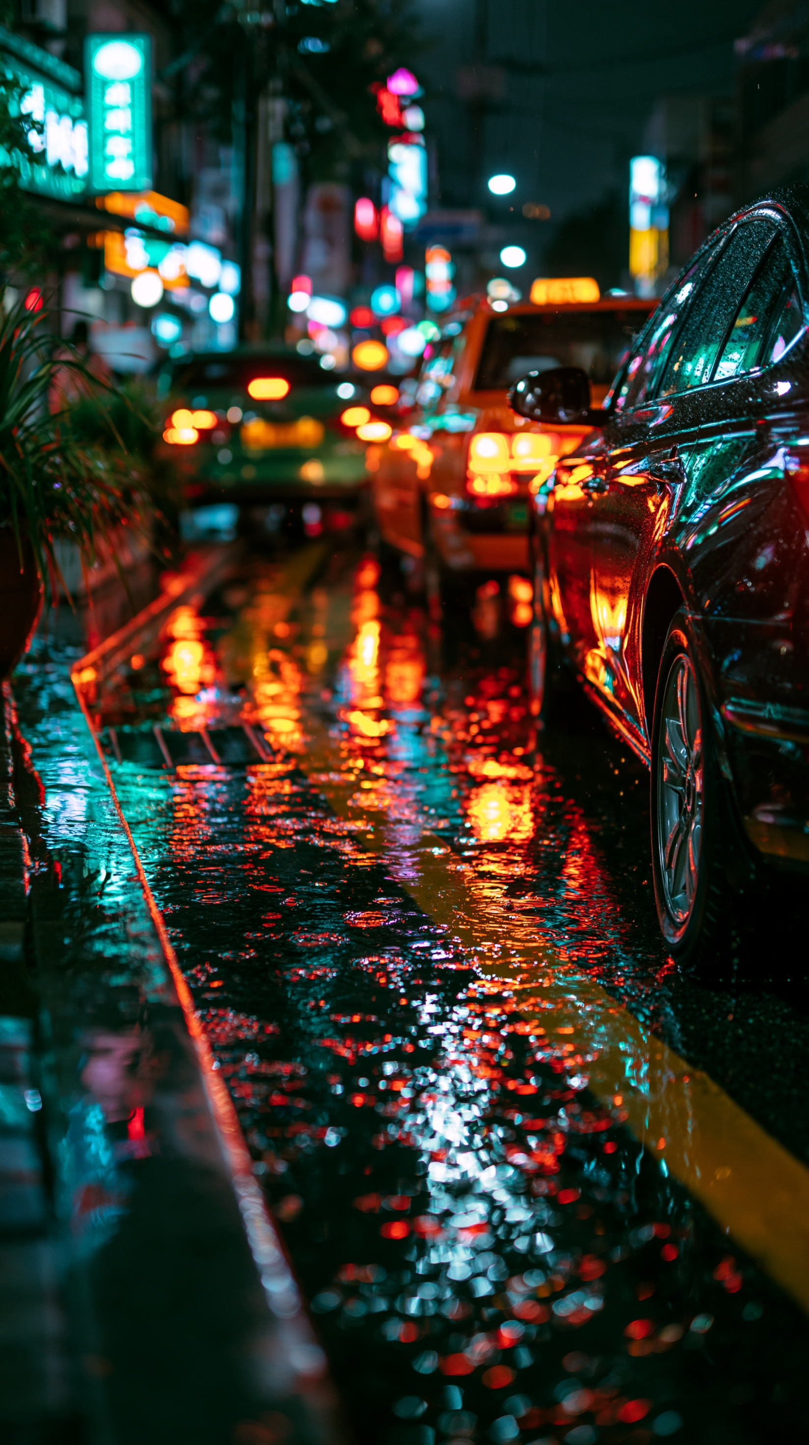 Rainy Seoul Streets iPhone wallpapers